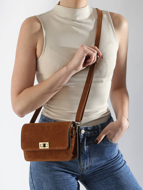 Cross Body Tas Velvet Leder Milano Bruin velvet VE24115 ander zicht 1